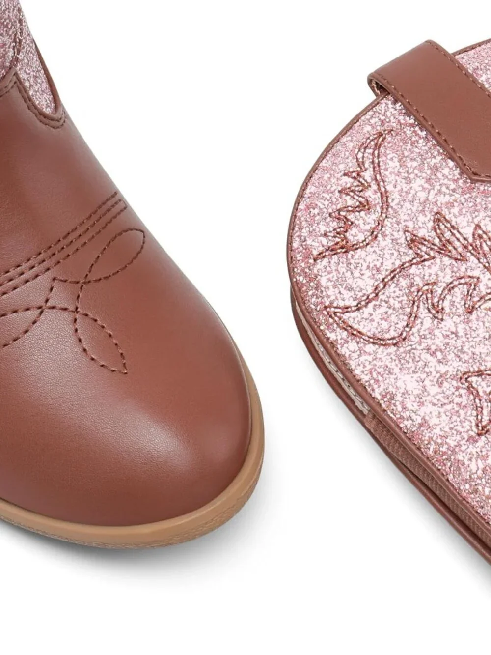 Dream Pairs Girls Pink/Brown Embroidered Cowgirl Stylish Girls Mid Calf Shoes